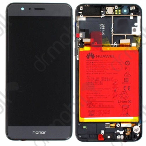 Kijelző érintőpanel LCD Huawei Honor 8, fekete komplett kerettel (akkumulátor, hangszóró) 02350VAS